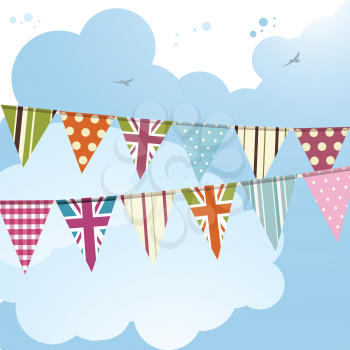 bunting background with union jack flags against a blue sky