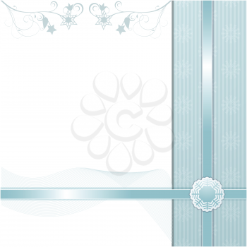 Christmas background with blue flourishes and ribbons
