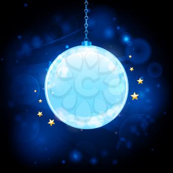 Christmas background with bauble on a glowing blue background
