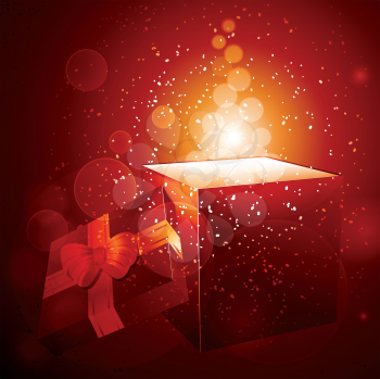 Christmas gift background with open gift box and glows
