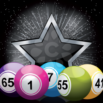 Bingo balls on black star background