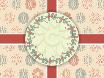 Christmas background in retro style with border, snowflakes and ribbons