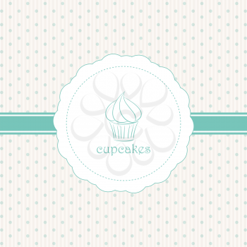Cupcake Label on a Blue Ribbon and Polka Dot Texture Background