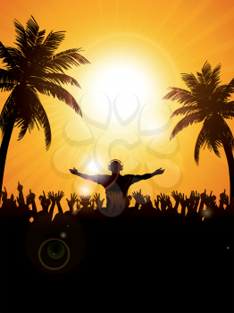 Summer Festival Background with DJ, Crowd and Palm trees