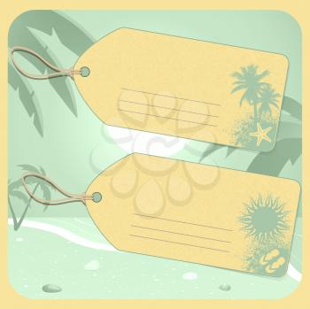 Luggage Tags with Palm Trees, flipflops and Sun on a green Flipflop background