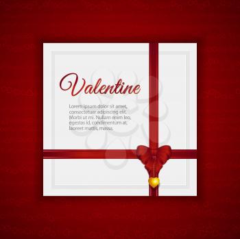 Valentine Background with White Card, Ribbon and Sample Text on Red