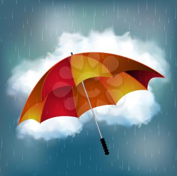 Rainy weather vector with umbrella and rain clouds