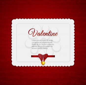 Valentine background with Card, Message, Ribbon and Pendant on Red