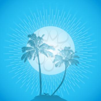 Palm Tree Silhouette on a Blue Background