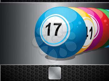 Bingo Balls on a Brushed Metallic Panel and button Background