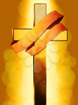 Gold Cross with Aged Banner on Golden Glowing Background