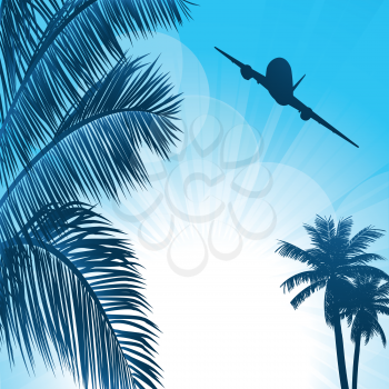 Summer Background with Palm Tree and Airplane
