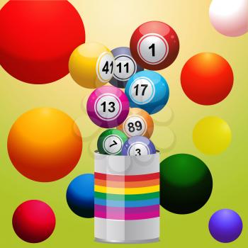 Bingo Balls coming out from a Tin of Colour and multicolour background