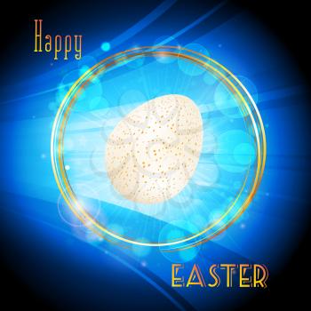 Easter Egg on a Golden Circle and Glowing Blue Background with Text