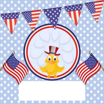 Independence Day Background with Bunting Flags Chick and white Panel for Your Text