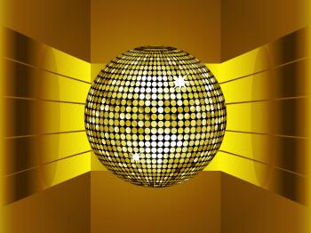 Golden Disco Ball on 3D Golden Metallic Environment with Gold Stripes