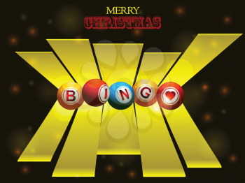 Bingo Balls Over 3D Stripes and Merry Christmas Text on Glowing Background