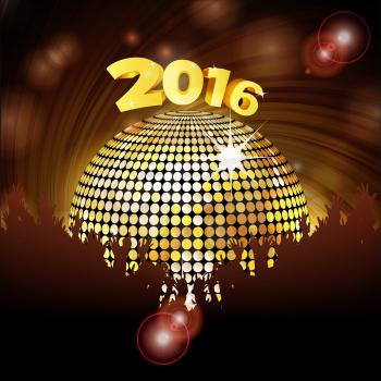 Golden Sparkling Disco Ball and Crowd New Years 2016 Party Background