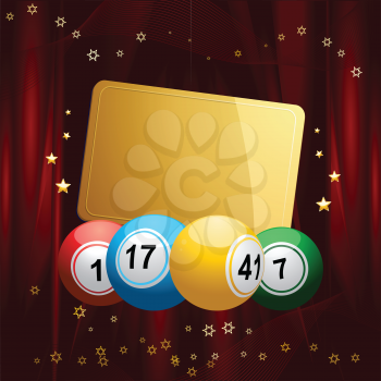 Bingo Balls Over Festive Velvet Background with Golden Gift Tag