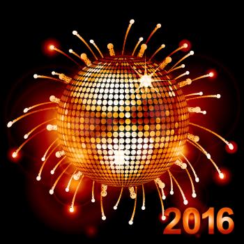 Festive Disco Ball Over Fireworks Background with 2016