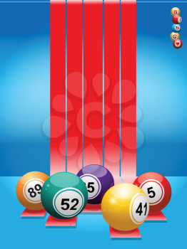 Bingo Balls Over Red Stripes and Blue Background