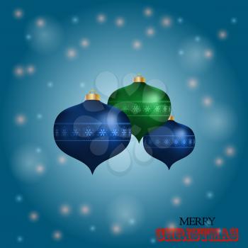 Christmas Baubles and Text Over Blue Glowing Background