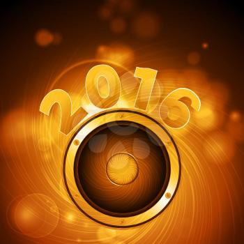 Loudspeaker and 2016 Over Golden Glowing Festive Swirl Background