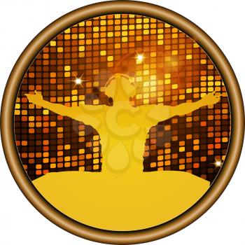 Golden DJ Silhouette on Disco Border with Sparkling Gold Tiles
