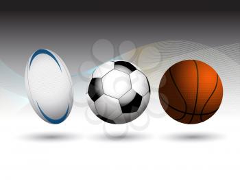 Rugby Basketball and Football Soccer3D Background with Coloured Waves Over Black and White 