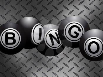 3D Illustration of Dark Metallic Bingo Lottery Balls Over Metallic Diamond Plate Background