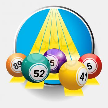 3D Illustration of Bingo Balls Over Yellow Stripes Coming Out From Metallic Border