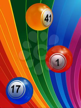 3D Illustration of Bingo Balls Over Multicoloured Striped Background