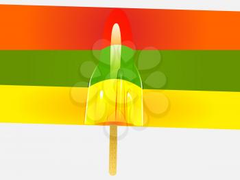 Three Colours Ice Lolly Lollypop Over Rainbow Panel on White Background