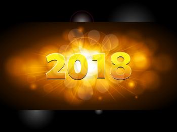 Golden 2018 New Years Over Glowing Panel on Black Background