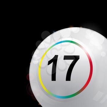 3D Illustration of White Glowing Bingo Lotto Lottery Ball in a Corner of a Black Background