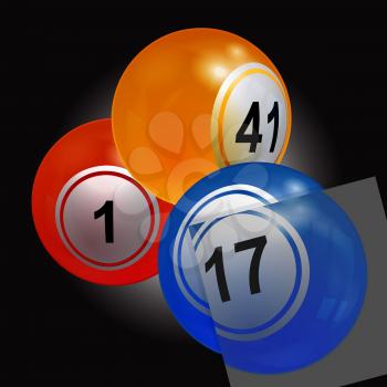 3D Illustration of Trio of Bingo Lottery Balls with a Puzzle Panel Over Black Background