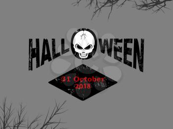 Halloween Background with Decorative Text Skull Trees and Date in Red