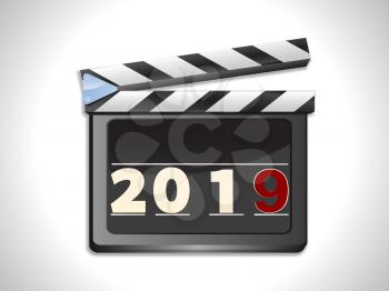 Illustration of Film Slate Ciak with 2019 in Numbers and a Red Number 9 Background