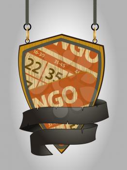 Wooden Shield with Rope Details Banner and Bingo Cards Over Portrait Background