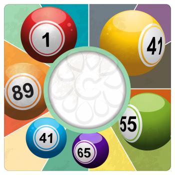 3D Illustration of Retro Vintage Bingo Lottery Balls With Border Over Colourful Background and Grunge Effect