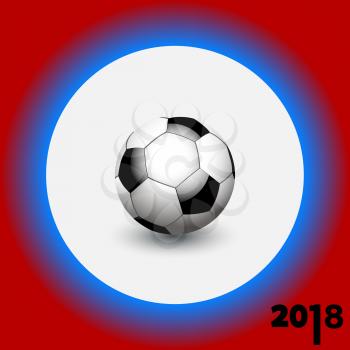 3D Illustration of Soccer Football Over White Border on Blue and Red Background with Decorative 2018