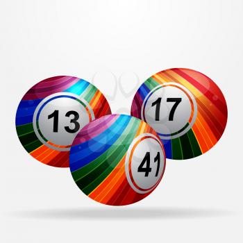 Three Striped Bingo Lottery Balls with Shadow Over White Background