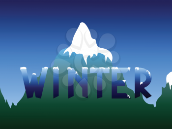 Winter Season Background With Decorative Text Over Blue Background With Mountains And Snow