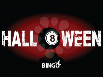 Halloween Red And Black Background With Grunge Decorative Text Black Bingo Number Eight Ball Bingo Decorated Text With Hat On Tombstone