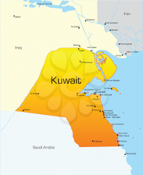 Royalty Free Clipart Image of a Map of Kuwait