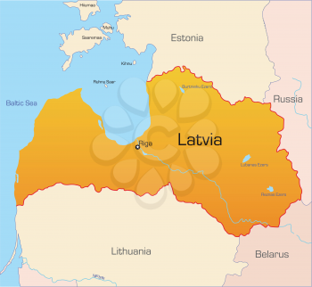 Royalty Free Clipart Image of a Map of Latvia