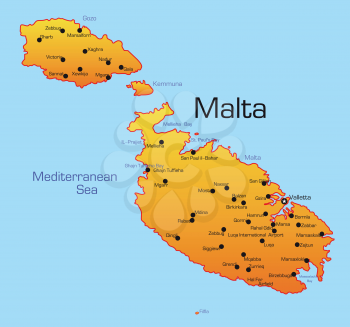 Royalty Free Clipart Image of a Map of Malta