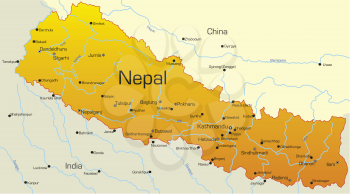 Royalty Free Clipart Image of a Map of Nepal