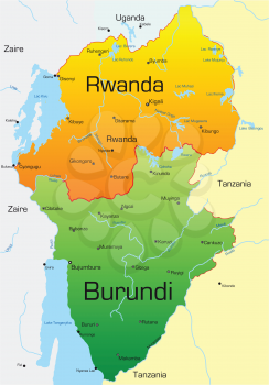 Royalty Free Clipart Image of a Map of Rwanda and Burundi