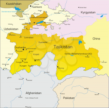 Royalty Free Clipart Image of a Map of Tajikistan